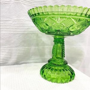 Emerald Green Indiana Glass Carnival Pedestal